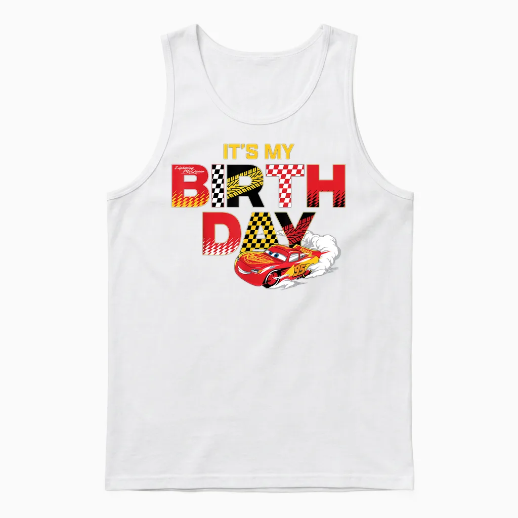 Disney & Pixar's Cars It's My Birthday Lightning Mcqueen Unisex Tank Top in White