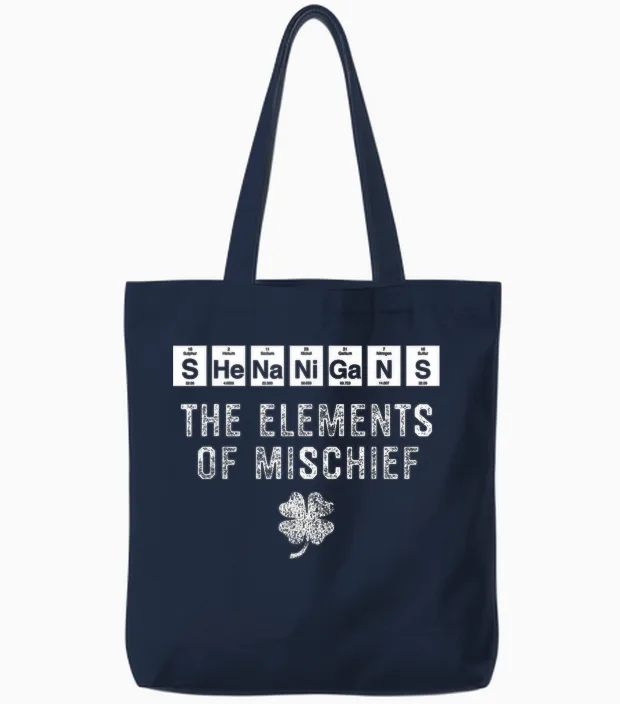 Shenanigans Funny St Patricks Day Chemistry Periodic Table Tote Bags in Navy
