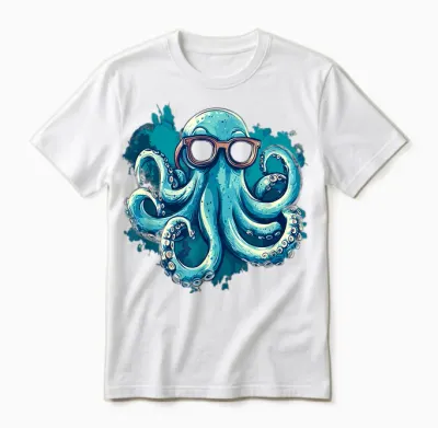 Blue Octopus with Empty Glasses Costume for Boys and Girls T-Shirt, Black Unisex T-Shirt - White