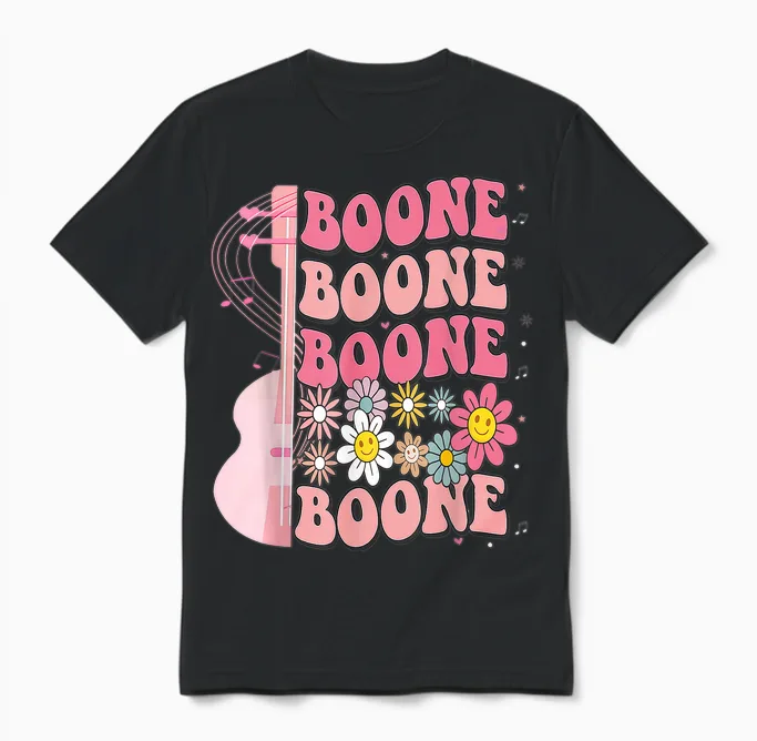 Girl Retro Boone Groovy Flower First Name Personalized 80's Unisex T-Shirt in Black