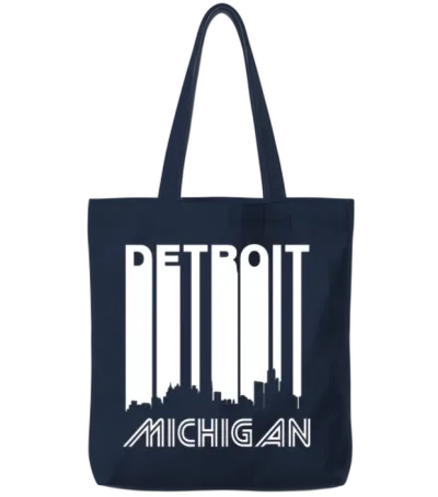 Retro Detroit Skyline Tote Bags - Navy