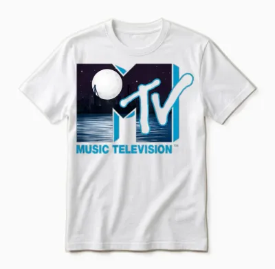 Mademark X Mtv - the Official Original Mtv Logo with Full Moon Above the City Unisex T-Shirt - White