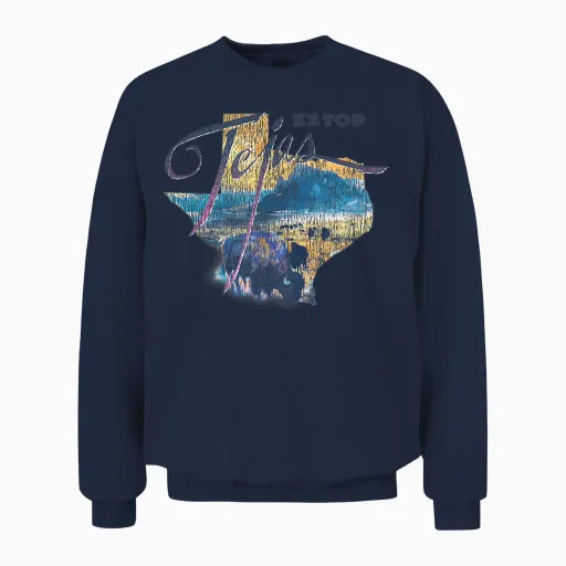Zz Top Tejas T-Shirt, White, S Unisex Sweatshirt - Navy