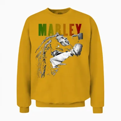 Bob Marley Rastaman Vibrationsgewaschen Unisex Sweatshirt - Gold
