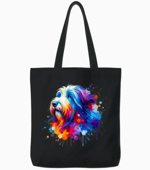 Splash Art Bearded Collie Highland Collies Tote Bags - Black