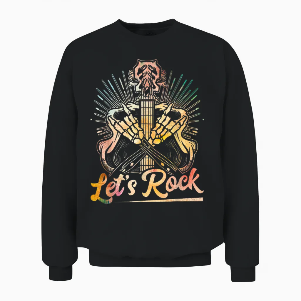 Let's Rock Guitar T-Shirt, Black Unisex Sweatshirt in Black