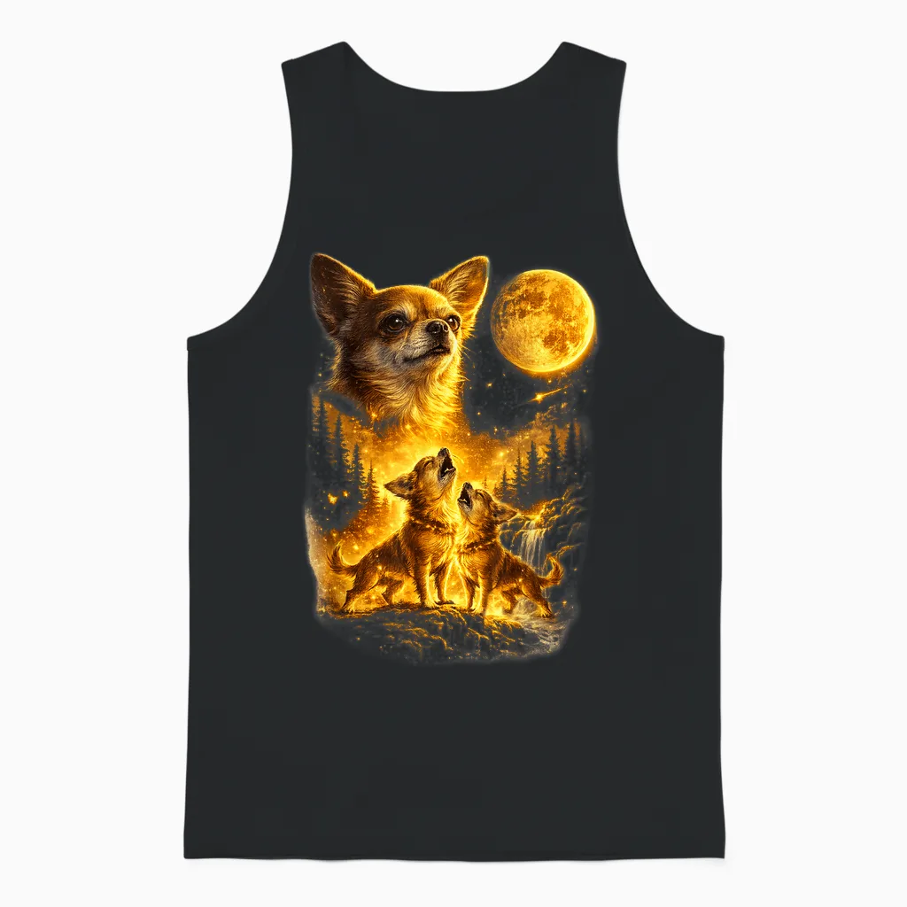 Lustiger Chihuahua Howling to the Moon Vintage-Hund Mit Drei Chihuahua Unisex Tank Top in Black