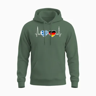 Griechenland Deutschland Herzschlag Flagge Deutsch Grieche Unisex Hoodie - Military Green