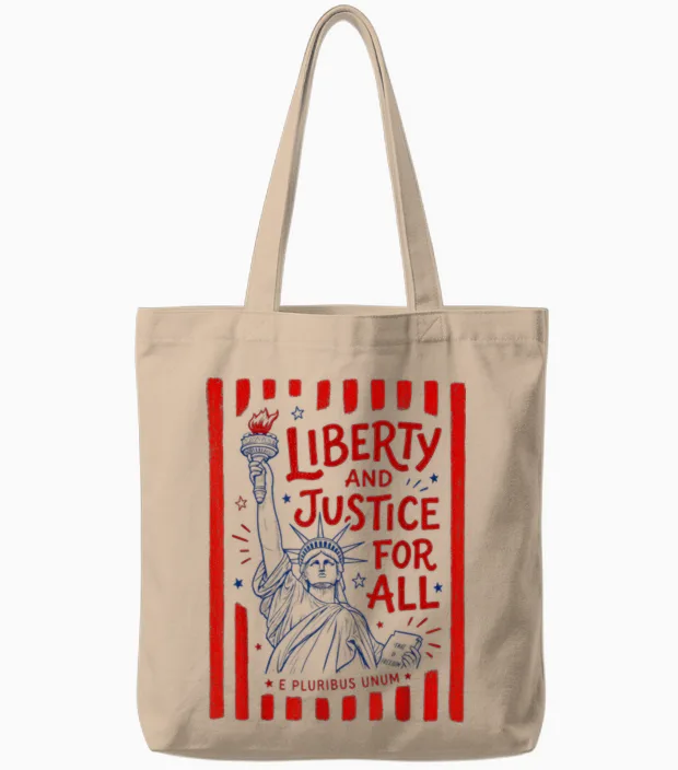 Liberty and Justice for All Statue of Liberty Patriotic Usa Tote Bags in Natural