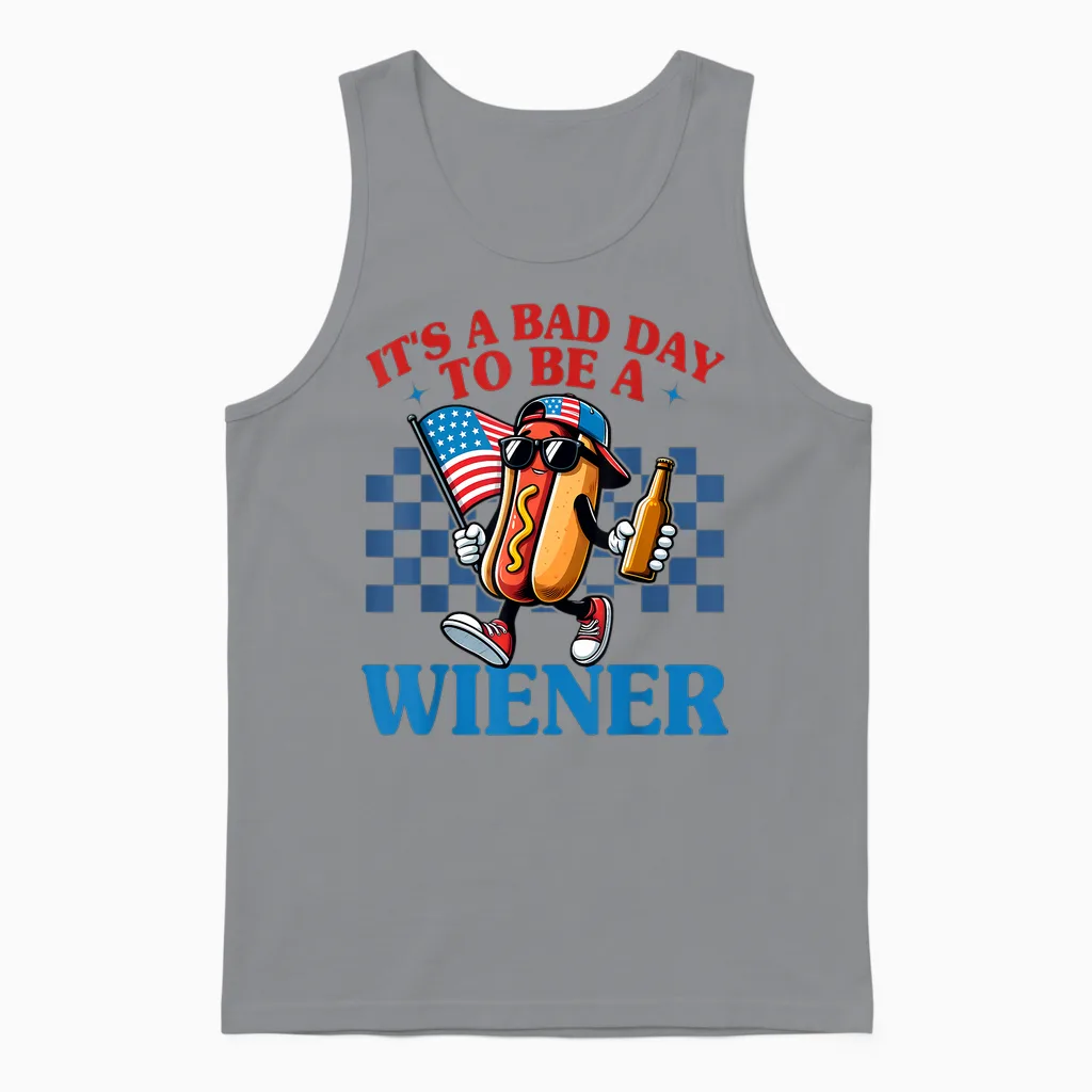 Retro Funny Its a Bad Day to Be a Wiener Hot Dog 4th of July Unisex Tank Top in Sport Grey