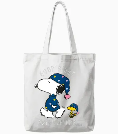Peanuts - Snoopy Good Night Sweet Dreams Long Sleeve Shirt, Black, S Tote Bags - White