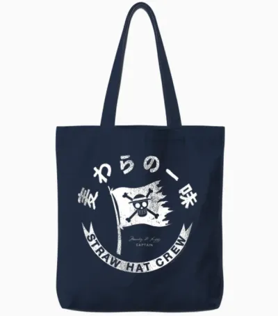 One Piece Anime Straw Hat Crew Flag with Kanji Tote Bags - Navy