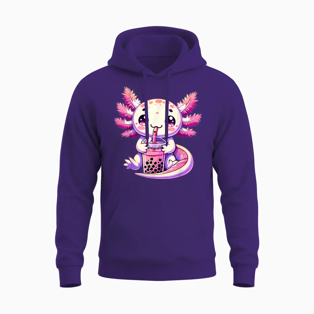 Axolotl Boba Tea Bubble Tea Anime Cute Kawaii Axolotl Unisex Hoodie in Purple