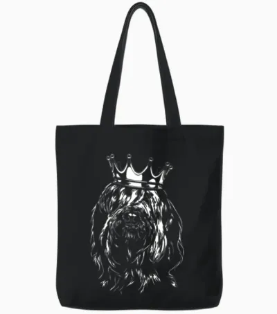 Funny Briard Dog Crown Dog Mom Tote Bags - Black