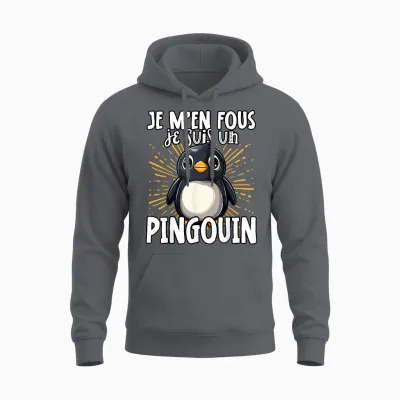 Je M'en Fous Je Suis Un Penguin - Cute Penguin T-Shirt, Black, S Unisex Hoodie - Charcoal