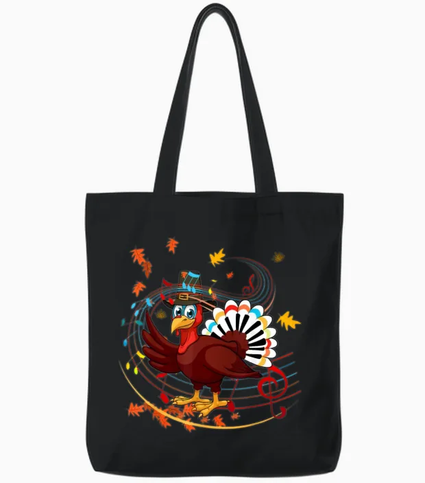 Music Piano Teachers Music Turkey Happy Tote Bags in Black