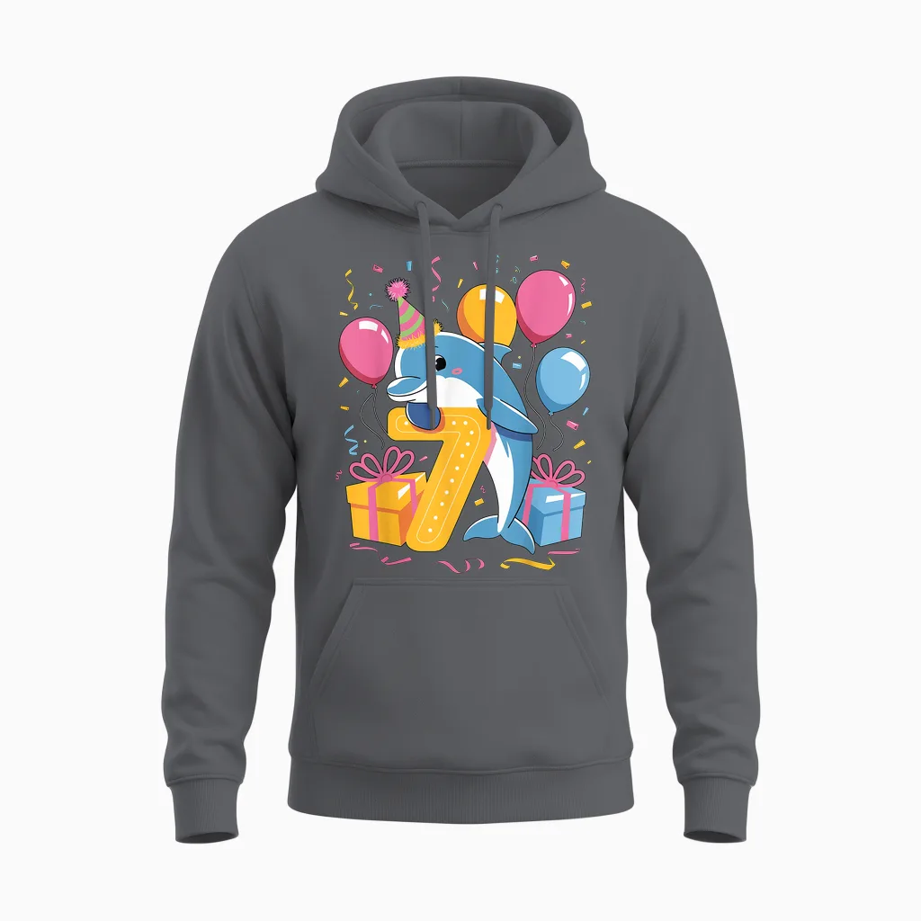 Delfin 7. Geburtstag Junge Mädchen 7 Jahre Alt Siebter Delfin Unisex Hoodie in Charcoal