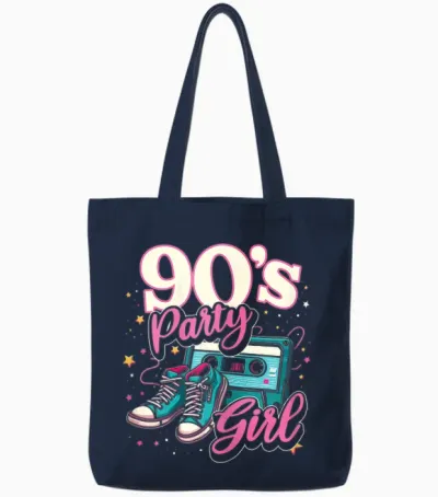 90s Party Girl Retro 90s Women's Girls Theme Party Dance Tote Bags - Navy
