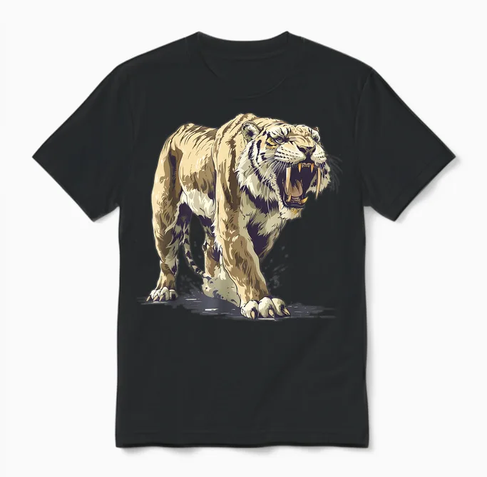 Ancient Saber-Tooth Tiger for Prehistoric Fans Unisex T-Shirt in Black