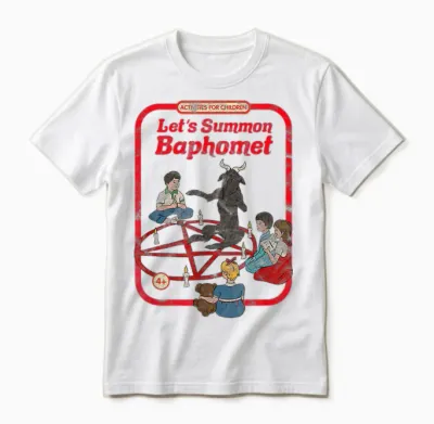 Let's Summon Baphomet Vintage Childgame Horror Goth Punk T-Shirt, Black Unisex T-Shirt - White
