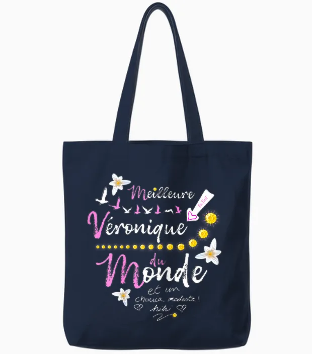 Gift Veronique First Name Birthday Best Veronique T-Shirt, Black, Female X-Small Tote Bags in Navy