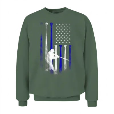 Baseball American Flag Player Flag Dad Mom Kid Unisex Sweatshirt - Military Green