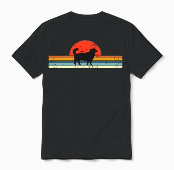 Vintage Dog Retro Sunset Lovers Gift Unisex T-Shirt in Black