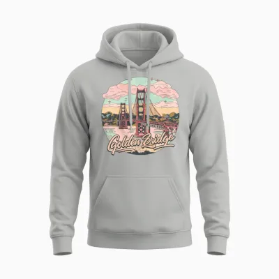 Golden Gate Bridge Retro Pastel Colors Unisex Hoodie - Ash