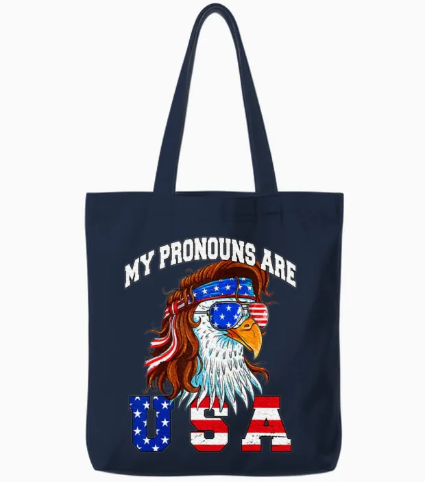 My Pronouns Are Usa Eagle American Tote Bags in Navy