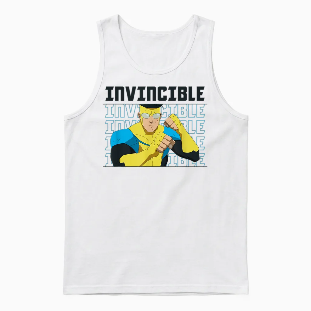Invincible Mark Grayson Fighting Pose Distressed Poster T-Shirt, Black, S Unisex Tank Top in White
