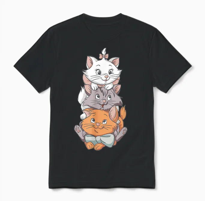 Aristocats Cute Cats T-Shirt, Black, S Unisex T-Shirt in Black