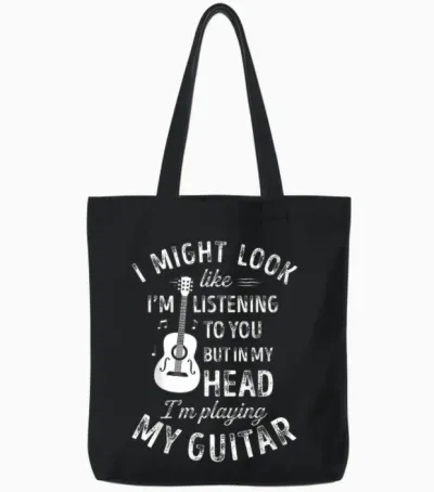I Might Look Like I'm Listening to You Funny Guitar Music T-Shirt Small Tote Bags - Black