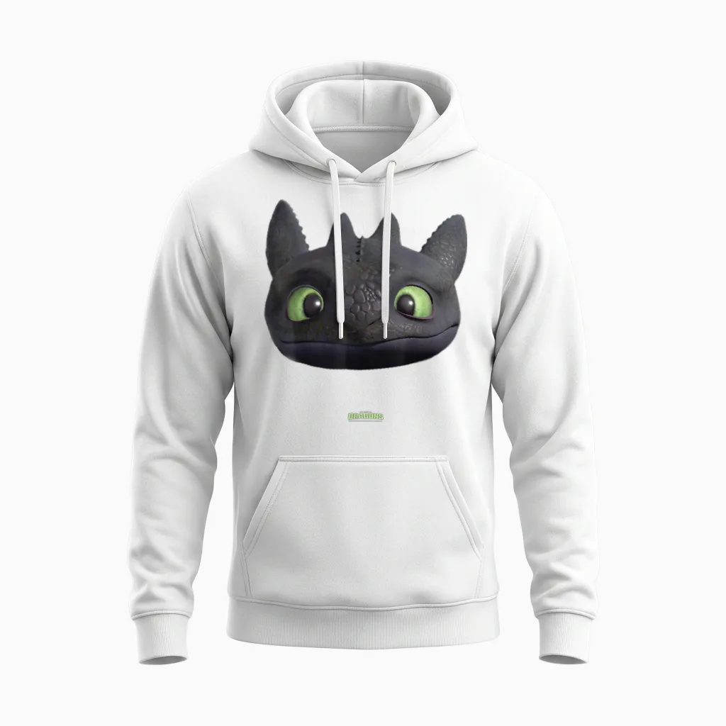 Dreamworks Dragons Toothless Night Fury Big Face Costume Unisex Hoodie in White