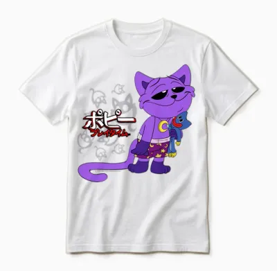 Poppy Playtime Sleepy Catnap Huggy Wuggy Peluche Texte Japonais Manche Longue Unisex T-Shirt - White