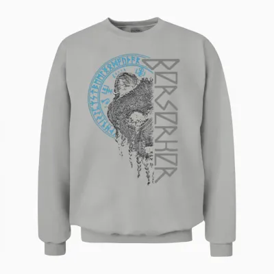 Berserker Bear Warrior Odin Runes Nordic Compass Viking T-Shirt, Black Unisex Sweatshirt - Ash