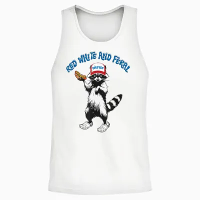 Funny Raccoon 4th of July Patriotic Cute Red White and Feral Unisex Tank Top - White