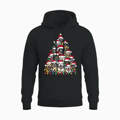 Christmas Tree of Puppies - Funny Xmas Tree Dog Puppy Lover Men Women Unisex Hoodie - Black