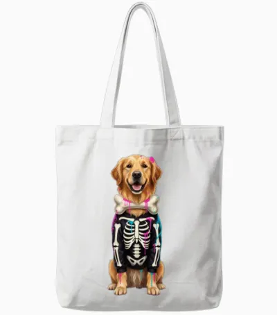 Neon Skeleton Dog Tote Bags - White