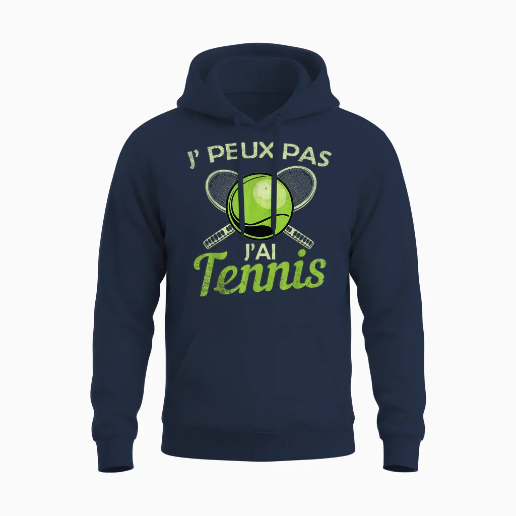 Je Peux Pas J'ai Tennis Player Racquet Supporter Funny Unisex Hoodie in Navy