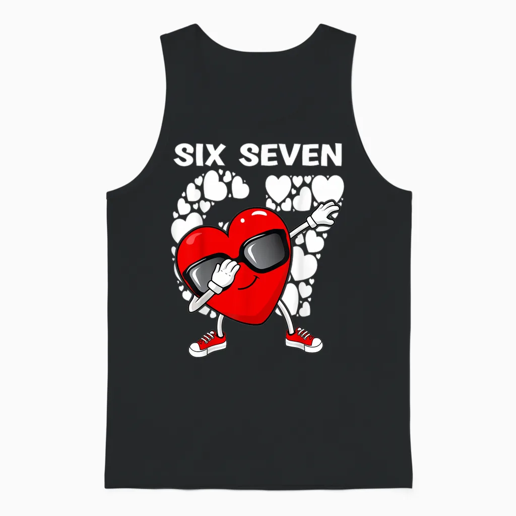 Valentines Day Boys Kids Girls Hearts Dabbing Six Seven 67 Unisex Tank Top in Black