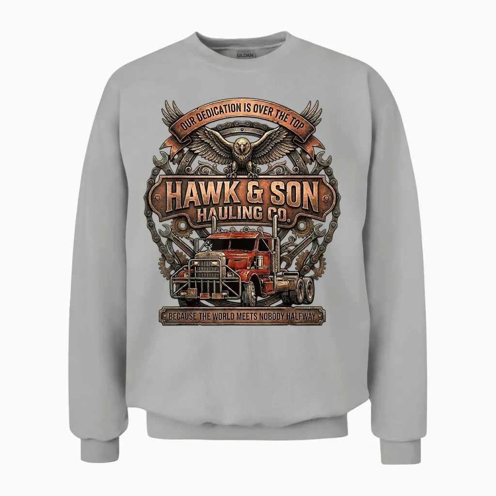 Hawk and Son Hauling Company Big Rig Pride Trucking Unisex Sweatshirt in Ash