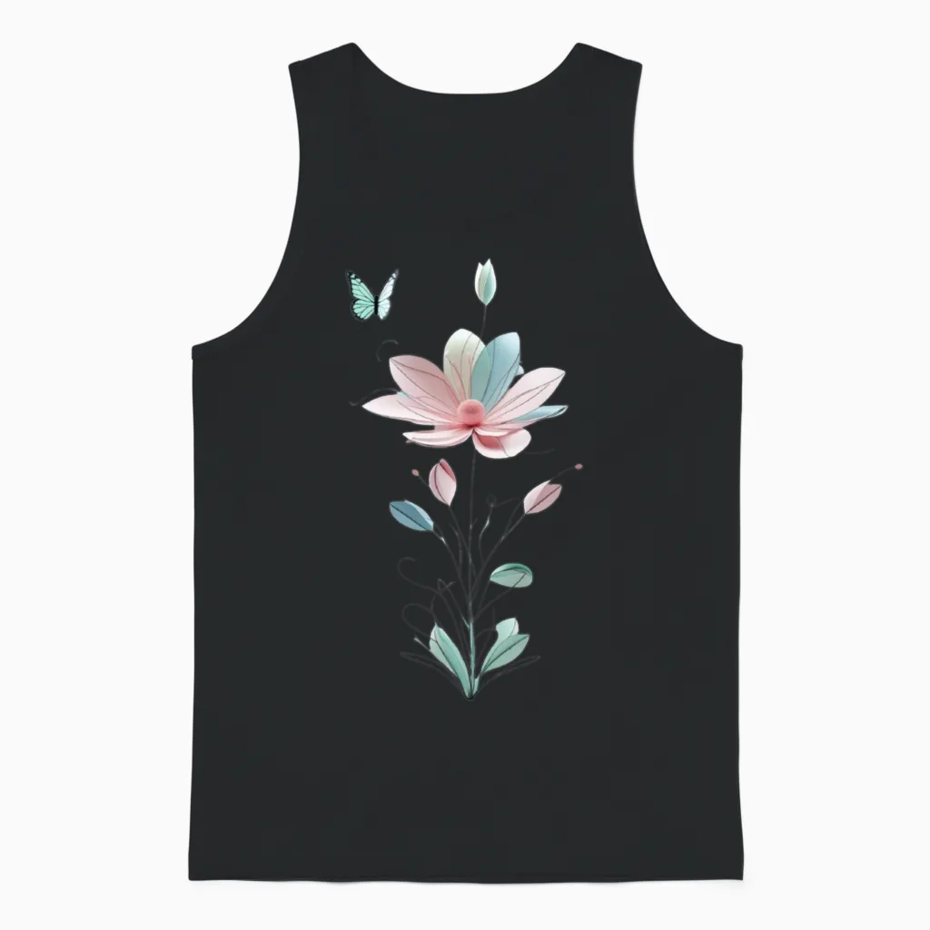 T-Shirt Unisexe Pour Homme Et Femme Avec Motif Fleur Et Papillon Manche Longue Unisex Tank Top in Black