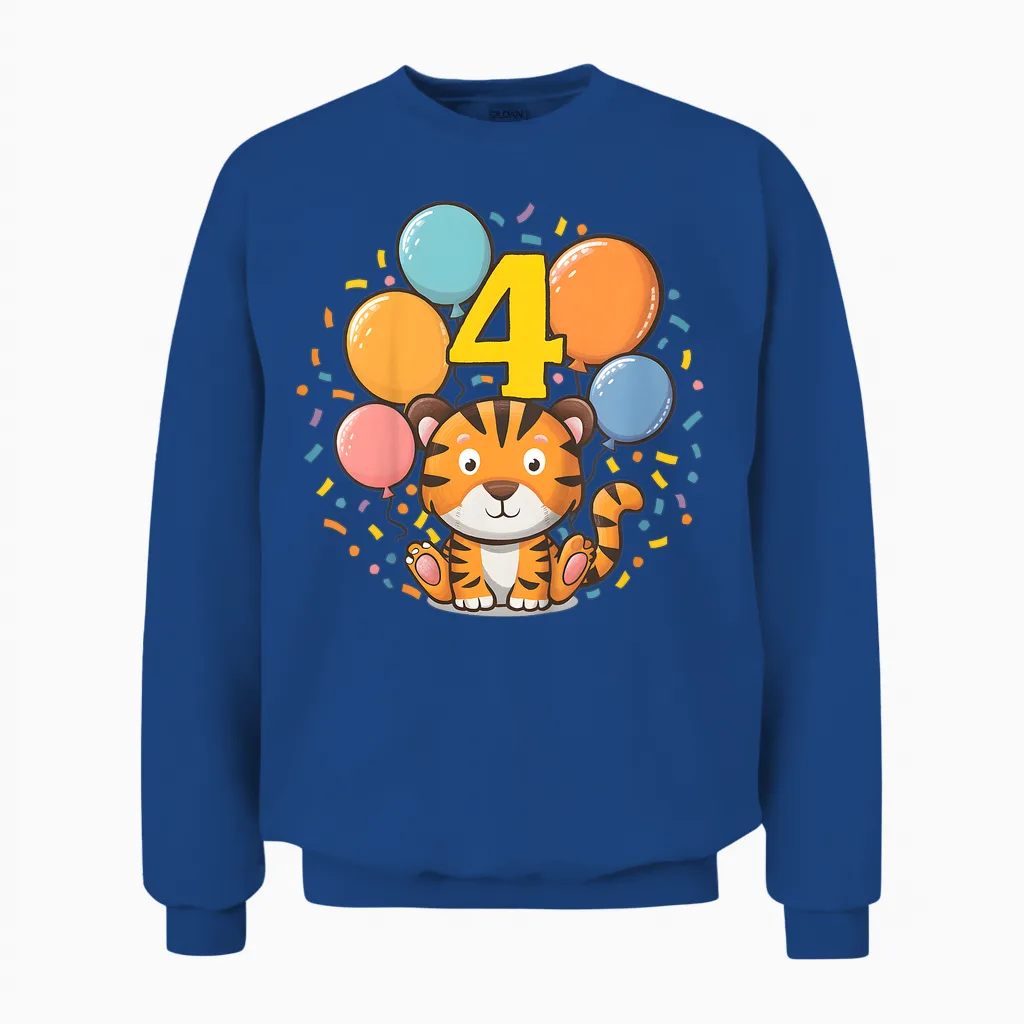 Kinder 4. Geburtstag Kindergeburtstag Vierter Geburtstag Tiger Unisex Sweatshirt in Royal