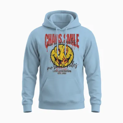 Backprint Streetwear Mode Fashion Damen Herren Retro Smile Unisex Hoodie - Light Blue