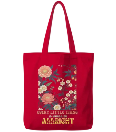 Boho Floral Vintage Everything Gonna Be Alright Tote Bags - Red