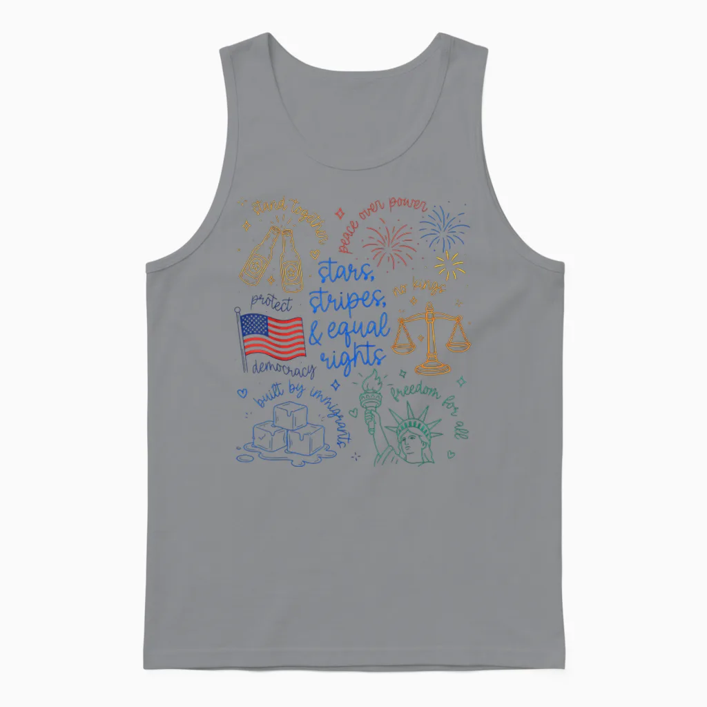 Stars Stripes & Equal Right Doodle Usa Political Liberal Unisex Tank Top in Sport Grey