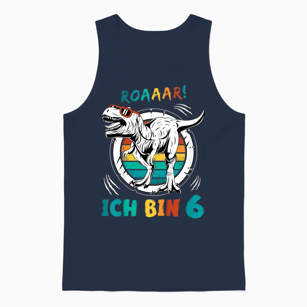 6 Geburtstag Junge Mädchen Dinosaurier 6 Jahre Alt Dino Unisex Tank Top in Navy