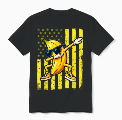 Graphic Banana Retro American Flag Dabbing Banana Lover Unisex T-Shirt - Black