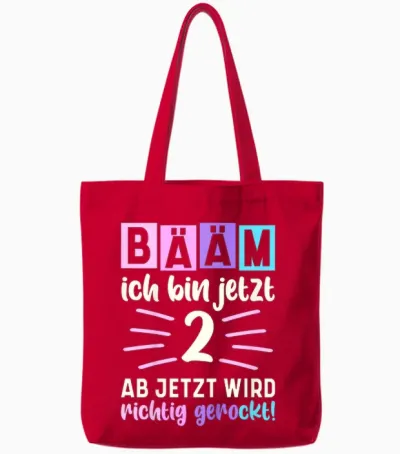Bääm Ich Bin Jetzt 2 Geburtstag Zwei Jahre Mädchen Tote Bags - Red