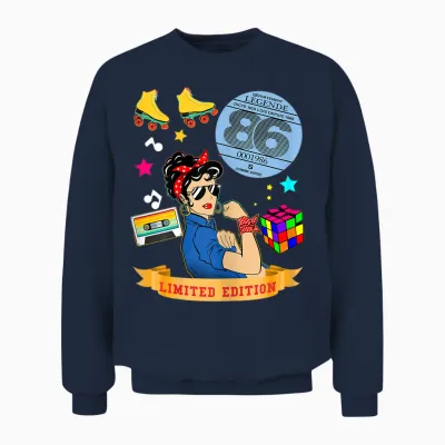 Anniversaire 1986 Vignette Auto Femme 39 Ans Légende Vintage Unisex Sweatshirt - Navy